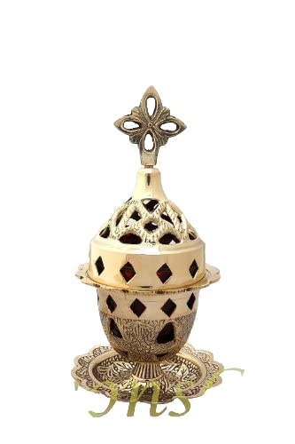 Greek Christian Orthodox Bronze Table Oil Lamp - 9353b