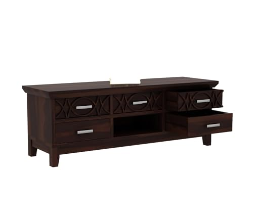 Image of Solid Sheesham Wood TV Unit for Living Room | TV Stand | TV Cabinet with Storage for Living Room and Hotel Furniture (Walnut Finish-02)