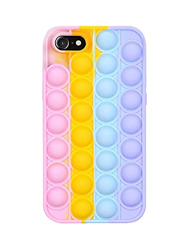 SDTEK Custodia Compatible con iPhone SE 2022/2020, iPhone 7/8 / 6s / 6, Bubble Pop Case Cover Silicone Fidget (Arcobaleno)