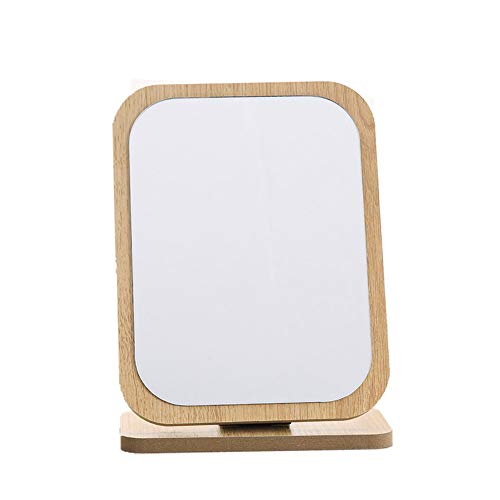 Topyhl Compact Table Mirror Standing Wood Framed Mirror Desktop Mirror 90 Degree Rotating Mirror For Makeup Cosmetic (Rectangle) #TOP10