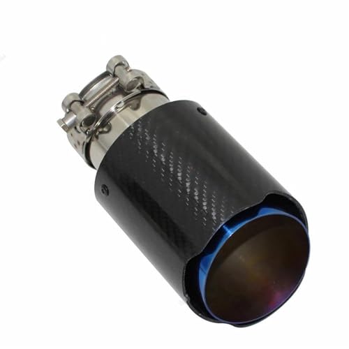 Tuyaux d'échappement en carbone brillant 67-101mm avec embout droit inox bleu