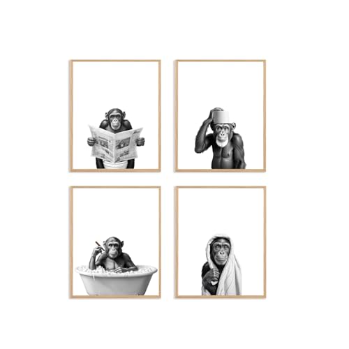 Image of Boat Wades Funny Gorilla Bathroom Wall Art Prints Set of 4, Animal Bathroom Decor, Humorous Gorilla Animal Posters Pictures Wall Decor for Bath Room Washroom Restroom Toilet, 8x10 Unframed