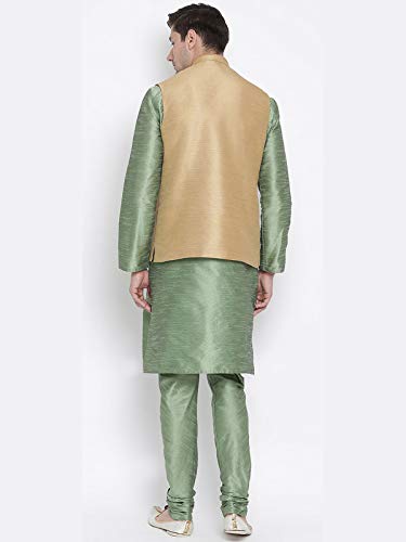 Elina fashion Men's Indian Silk Blend Kurta Pajama And Nehru Jacket (Waistcoat) Traditional Wedding Party Festivals Dress Set4