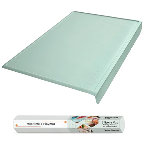 Silicone Placemats for Toddlers & Kids with Angle-Protective Safety Edge – Baby Placemats for Restaurants & Dining Table – Non-Slip & BPA-Free Food Mat – 1.5mm Thick, 18'x12', Sage Green