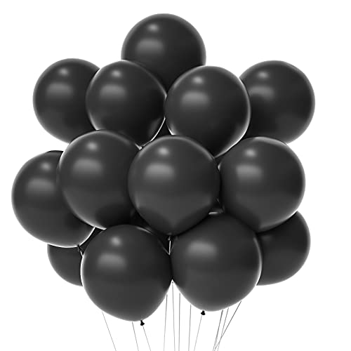 Janinus Black Balloons Black Party Balloons 12 Inches 50 PCS Matte Black Balloons Black Latex Balloons Birthday Balloons for Party