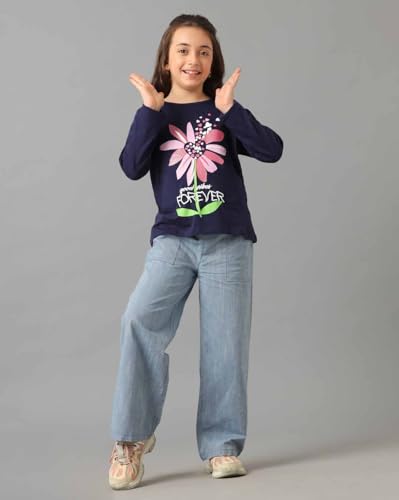 Image of Under Fourteen Only Girls Cotton Tops Collection - Round Neck, Crop Top, Full & Half Sleeve, Drop Shoulder, Ruffle Sleeve, Graphic Printed, Embroidered & Slub Knit Styles