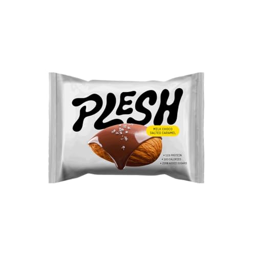 Plesh | Bites Milk Choco Salted Caramel | Caja con 20 Unidades | Snack de Almendras con Chocolate con Leche y Caramelo Salado | Sin Azúcar Añadido | Alto en Proteína | Sin Gluten | 20 x 30g