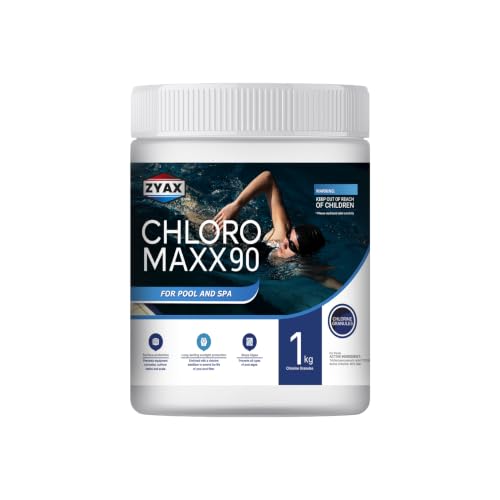 Image of ZYAX Chloro MAXX 90-1 KG Container - TCCA 90 Chlorine Granules for Pool, Spa, Fountain Water Treatment - Pool Surface Protection, Stops Algae and Bacteria Growth