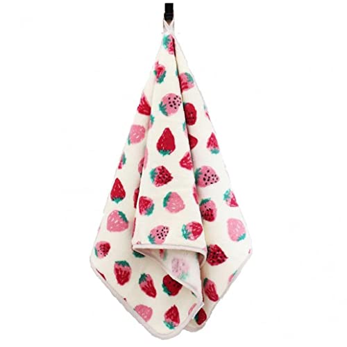Simamile コーラルフリースフェイスタオル いちご柄 マイクロファイバータオル 吸水性 プレミアムタオル おしゃれ 家庭用 アウトドア 1個入り