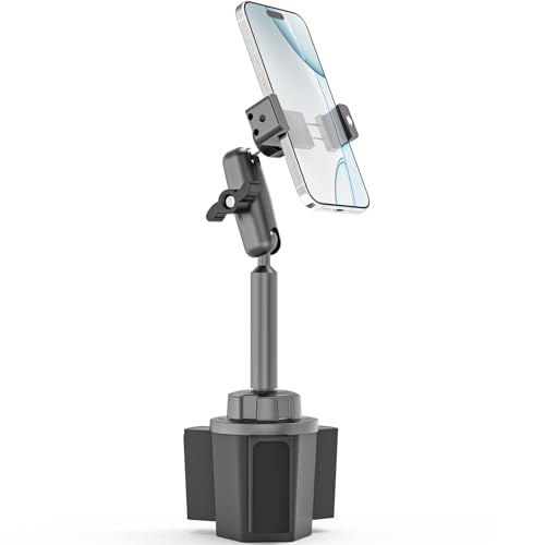 Charchendo All Metal Cup Holder Phone Mount for Recliner Loveseat with Adjustable Shockproof Metal Arm, Cell Phone Holder Mount Fit 16 15 14 13 12 Pro Plus Max Mini and 4-7" Phones with Thick Cases