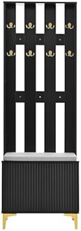 Merax Modern Luxury 3-in-1 Hall Tree with Cushion, Wood Versatile Coat Rack with Adjustable Shelves for Entrance, Hallway Black