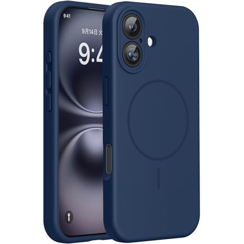 Miracase iPhone 16 用 ケース MagSafe対応 シリコン さらさら触感 3.0ミリ 薄型 マグネット搭載 いPhone16ケース 耐衝撃 衝撃吸収 あいふぉん 16 ダークブルー