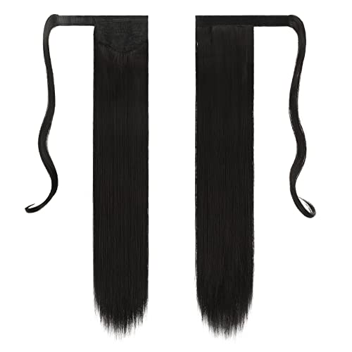 Feshfen Straight Long Ponytail Extensions 28 Inch Wrap Around Synthetic Natural Black Ponytails Hair Piece Pony Tail Hair Extensions Hairpieces For Women Girls thumb #1