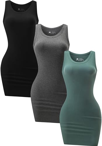 Image of Chongbaijia 3 Pack Summer Dresses for Women 2026 Ribbed Crewneck Tank Top Dress Sleeveless Sundress Basic Bodycon Mini Dress