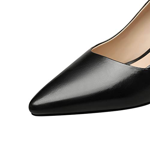 TinaCus Genuine Leather Women's Handmade Clear Pointed Toe Mid Spool Heel Slip On Elegant Office Pumps4