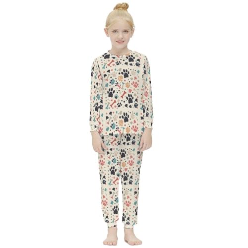 Dog Paws Pattern And BoneGirls Pajamas, Long-sleeved Casual Pajamas And Home Clothes7-9Y（120cm）