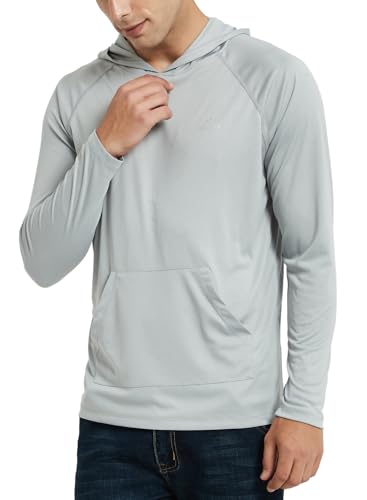 Image of Willit Men's UPF 50+ Sun Protection Hoodie Shirt Long Sleeve Rash Guard Fishing SPF Outdoor UV Shirt Lightweight Pocket, Gray, X-Large