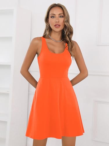 Image of Missufe Women's Sleeveless Racerback Flared Casual Plain Tank Dress