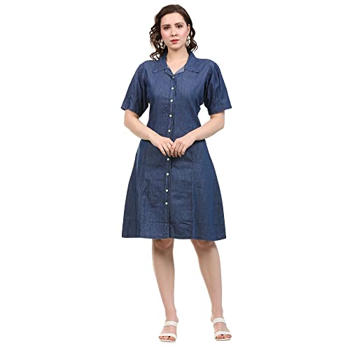 Buy Kevin Blue Denim Short Length Dress (Half Sleeve, Classic Collar
