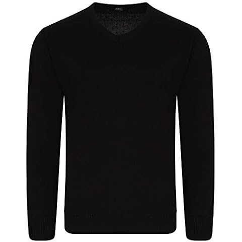Style Spot (Black, L Mens V-Neck Stylish Jumper Basic Designed Long Sleeve Sweater V-Neck Collar Formal Casual Office Top Regular Fit Cover