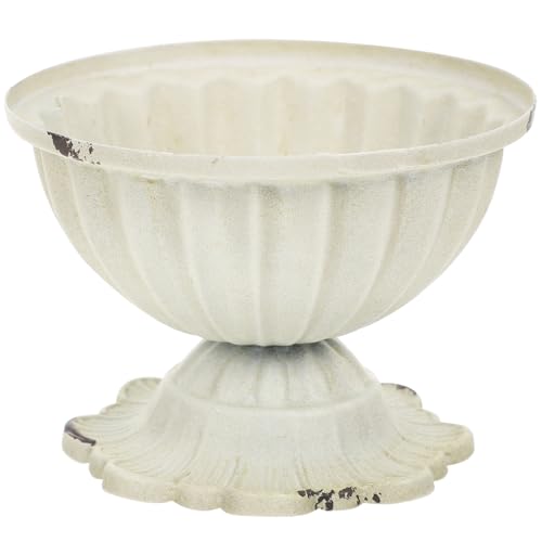 HEATSHAKING Retro Eisen Blumentopf Rostfrei Robust Vielseitige Vintage Vase für Hochzeit Tischdeko Wohnzimmer und Büro Kreative DIY Blumenarrangements Shabby Chic Metall Übertopf Weiße Patina