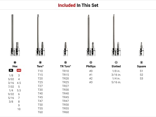 Tekton 3/8 Inch Drive Hex, Torx, Tr Torx, Phillips, Slotted, Square Bit Socket Set (91-Piece) | Shb91312 #TOP1
