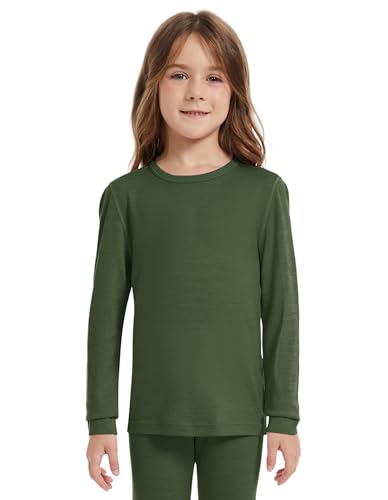 Kids Unisex 100% Merino Wool Base Layer Tops Lightweight Thermal Underwear Shirt
