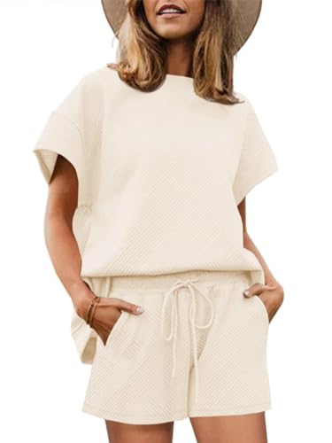 Image of UNCLECAT Womens 2 Piece Lounge Sets Short Sleeve Tops and Shorts Travel Outfits Pajama Set with Pockets