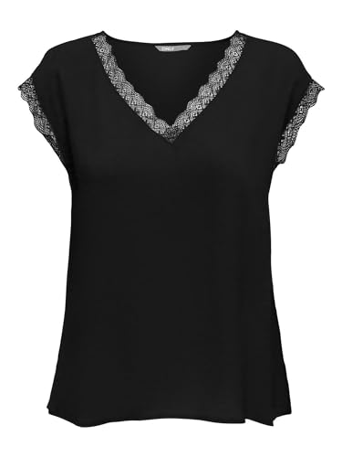ONLY Damen Onljasmina S/S V-Neck Lace Noos Ptm Top, Schwarz, M EU