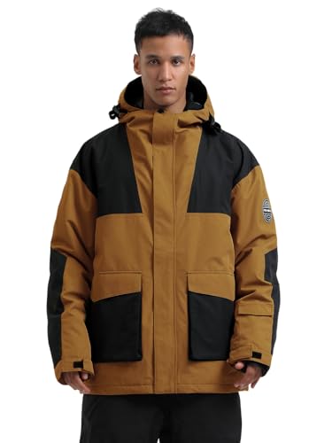 IMPHUT Chaqueta de esquí para hombre, para snowboard, nieve, aislante, impermeable, resistente al viento, cálida, con capucha, Caqui negro (Khaki Black), X-Large