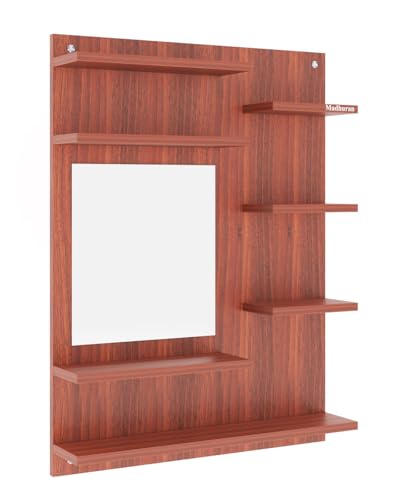 Image of Madhuran Ricco Engineered Wood Wall Mounted Dressing Table (Teak Finish) Royal Decorative Craft Washroom Mirrors Wash Basin Walls Mirror Bathroom Cabinet