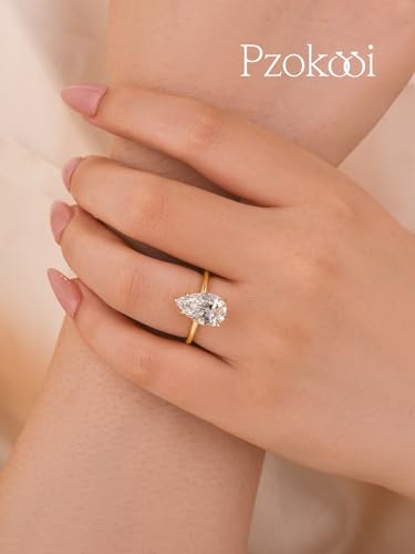 4.0ct Elongated Pear Shaped Engagement Ring for Women,925 Sterling Silver Simulated Diamond Solitaire Promise Ring for Wedding,Travel,Daily2