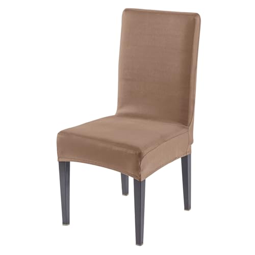 Image of HOKIPO 'SereneSolids' 140 GSM Polyester Blend Dining Chair Cover Set of 1, Dark Camel (AR-6246-DCML)