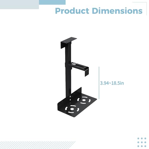 Soporte para CPU bajo el escritorio, altura ajustable de 3,9 a 18,5 pulgadas (100 a 470 mm), soporte para torre de PC con giro de 360°, soporte metálico resistente con acabado negro, ahorra espacio para hogar, oficina y sala de juegos miniatura 3