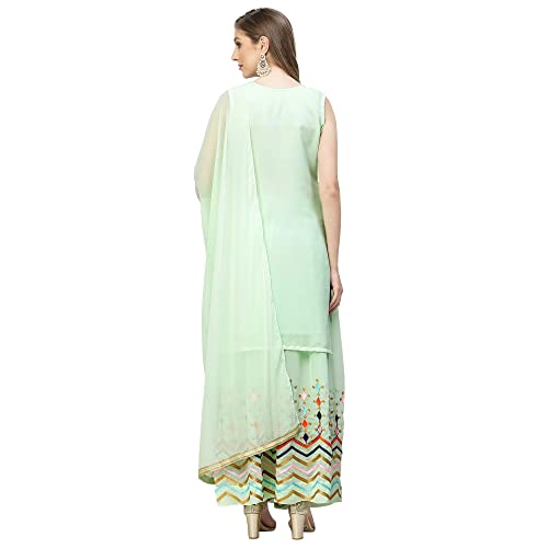 Image of Women's Georgette Embroidered Kurti And Skirt with Dupatta Sets.
