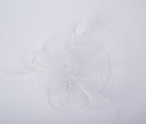 Fascinators Hats 20s 50s Hat Pillbox Hat Cocktail Tea Party Headwear with Veil for Girls and Women(D-White)