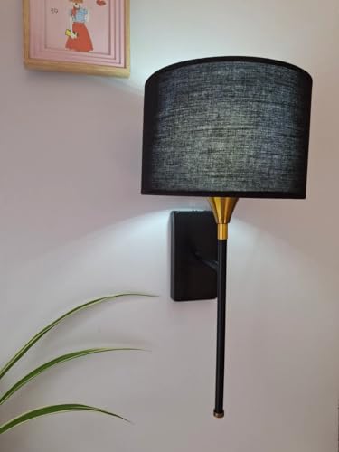 Image of CORAL TREE -Drum Black Cotton Shade with Metal Base Plate Wall Light Wall Lamp for Indoor Decoration Wall Lighting Living Room Hallway