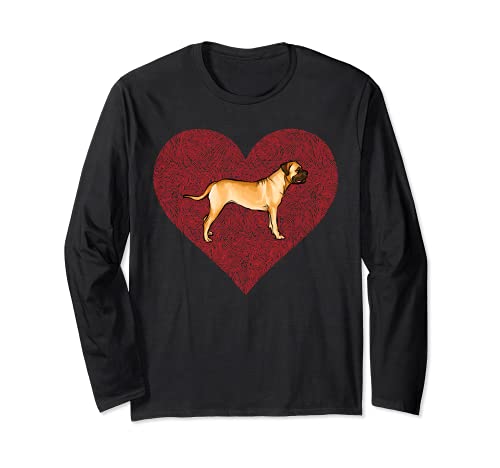 Bullmastiff Valentines Day Dog Love Fingerprint Long Sleeve T-Shirt, Black