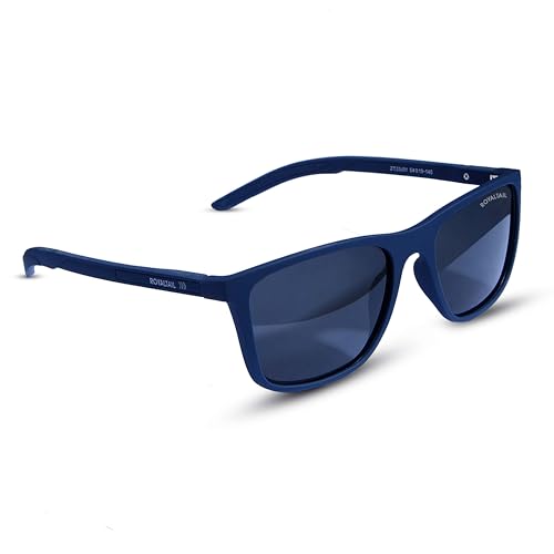 Royaltail Plato RT-103105 Gafas de sol rectangulares de montura integral para hombre y mujer | Protección 100% UV | Moda elegante y polarizada de alta calidad, Montura Azul/Vidrio Negro, M