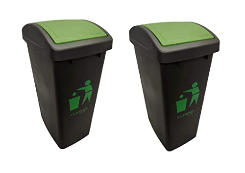 Image of CELLO Plastic Swing-Lid Garbage Dustbin 48 Ltr, Green /Green - Combo Pack of 2
