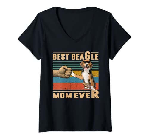 Donna Vintage Best Dog Mom Ever Funny Puppy Beagle for Mothers Day Maglietta con Collo a V