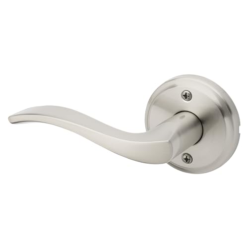 Image of Kwikset Sedona Dummy Door Handle, Single Sided Lever for Closets, French Double Doors, and Pantry, Satin Nickel Non-Turning Left Handed Interior Push /Pull Lever, with Microban Protection