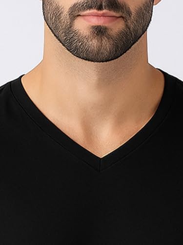 Image of Friskers Men's V-Neck Short Sleeves Cotton T-Shirt - Casual T-Shirt, Regular Fit