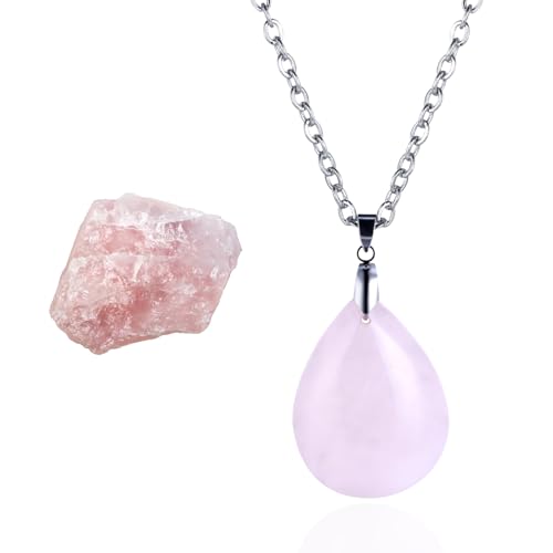 HALUKAKAH Collier en Pierre Naturelle et Cristal - AMOUR LUNAIRE - Fil Élégant et Moderne Plaqué Platine Fait à la Main, Pendentifs en Forme de Goutte...