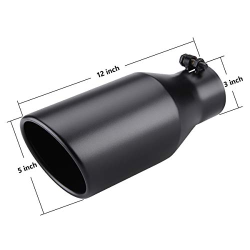 LCGP 3\" Inlet 5\" Outlet 12\" Overall Length Exhaust tip, Stainless Steel, Black Powder Coated Diesel Exhaust Tailpipe - Thumbnail 3