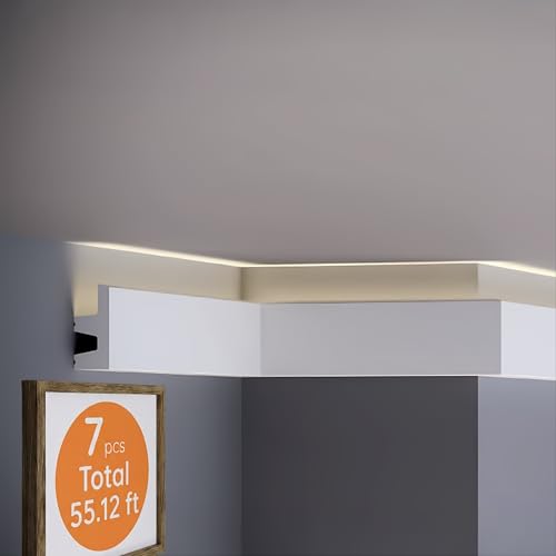 TUALCA 7-Piece 94.5″ (55.12 ft) LED Baseboard & Crown Molding with Duct Kit for Seamless Ambient Home Accent Lighting | Waterproof Channel for Easy LED Strip Installation (Crown Molding | ACL-009-A)