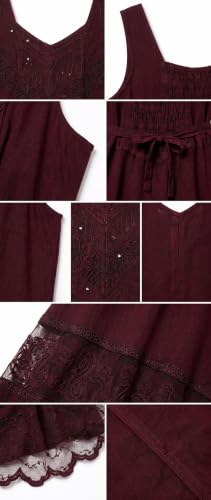 Image of Sakkas Zendaya Stonewashed Rayon Embroidered Floral Vine Sleeveless V-Neck Dress