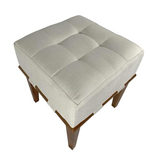 Puff Quadrado para Sala de Linho - Bege Claro