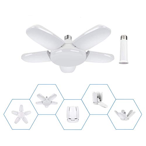 LED Garage Lights 80W 8000lm Deformable LED Garage Ceiling Lights with 5 Adjustable Panels,6500K Daylight Foldable LED Lights for Garage Warehouse Workshop Barn(5 Leaf-1Pack)