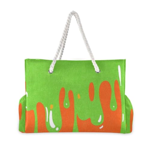 Fashion Street Graffiti Painting Green Orange Sturdy Large Tote Bag with side pocketes Tote Bag Women for Travel Gym Vacation2